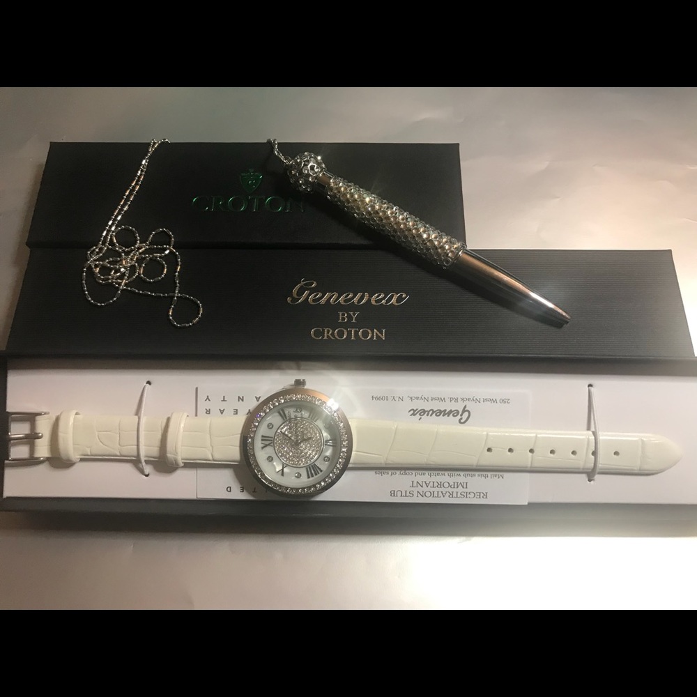 Croton Quartz Crystal Accented Watch w/ Pen